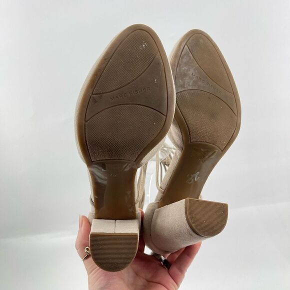 Marc Fisher Womens Pump 3.5" Block Heels Lace Up Suede Round Toe Tan Size 7M - Picture 5 of 13